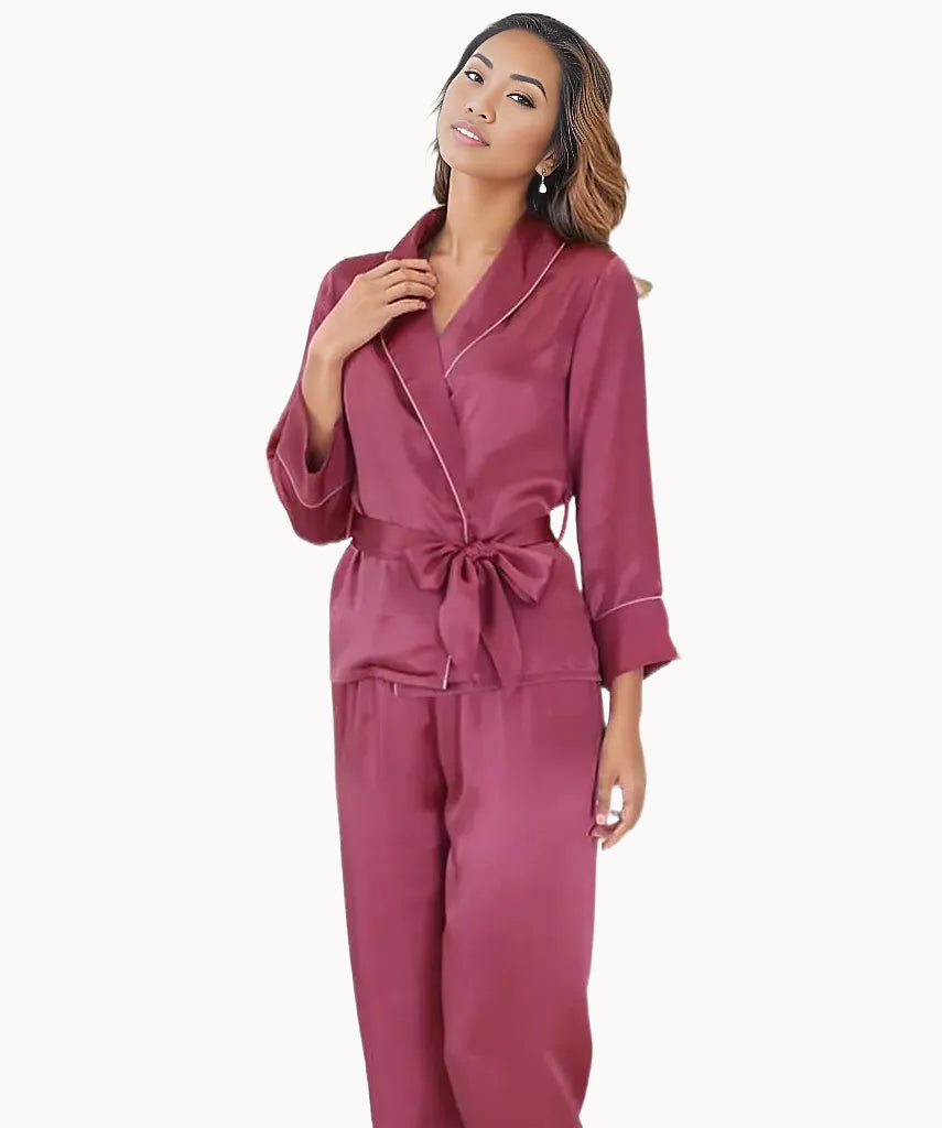 Hibiscus Bloom Kimono 16MM 100% Mulbery Silk Womens Pajama Set