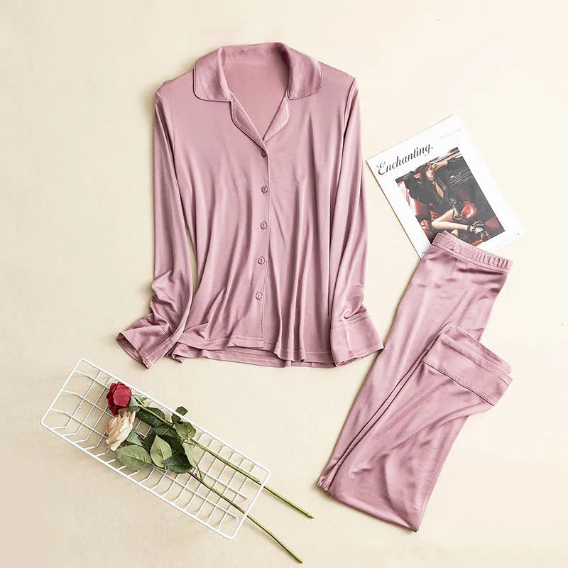 Lush Pink Silk Viscose Womens Pajama Set