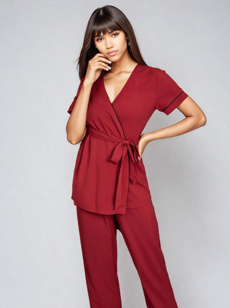 Apple Tart Short Sleeves Kimono Robe Viscose Womens Pajama Set | Hypoallergenic - Allergy Friendly - Naturally Free