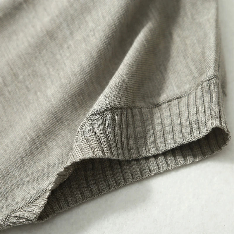 Beige Fields V-Neck Knit Mulberry Silk Cotton Shirt | Hypoallergenic - Allergy Friendly - Naturally Free