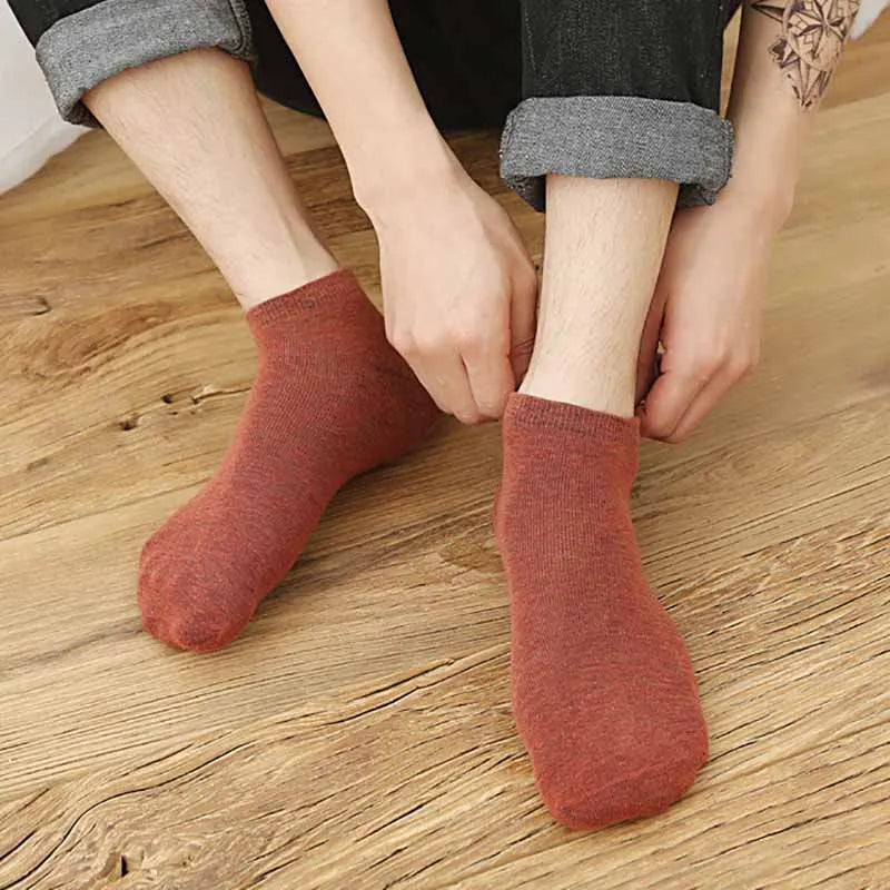 Carmine Red 5 Pcs Ankle Cotton Mens Socks | Hypoallergenic - Allergy Friendly - Naturally Free