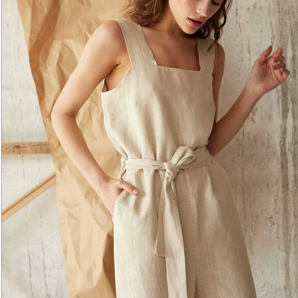 Cinnamon Spice Wide 100% Linen Jumpsuit | Hypoallergenic - Allergy Friendly - Naturally Free