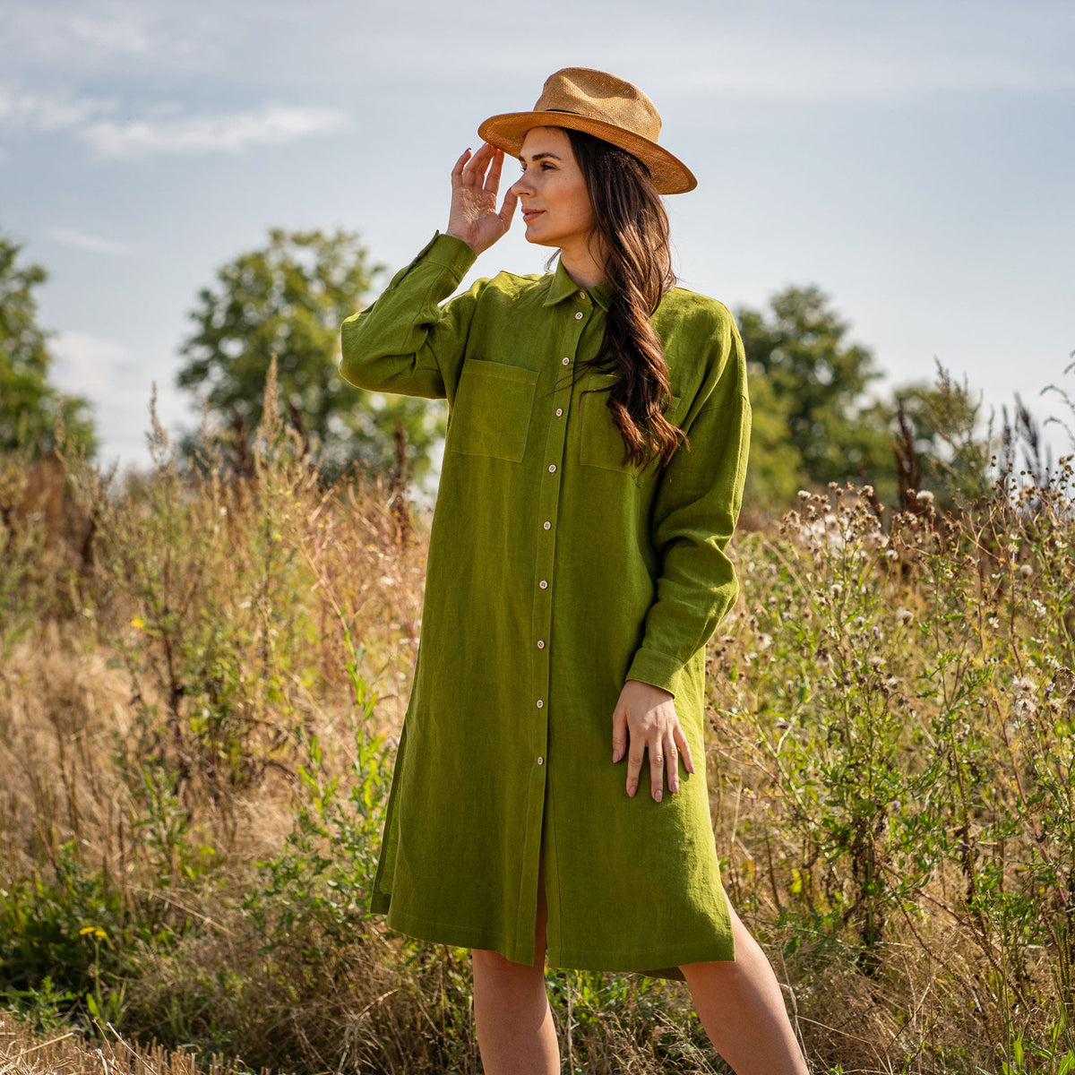 MENIQUE Oversize Shirt Dress Margo Forest Green