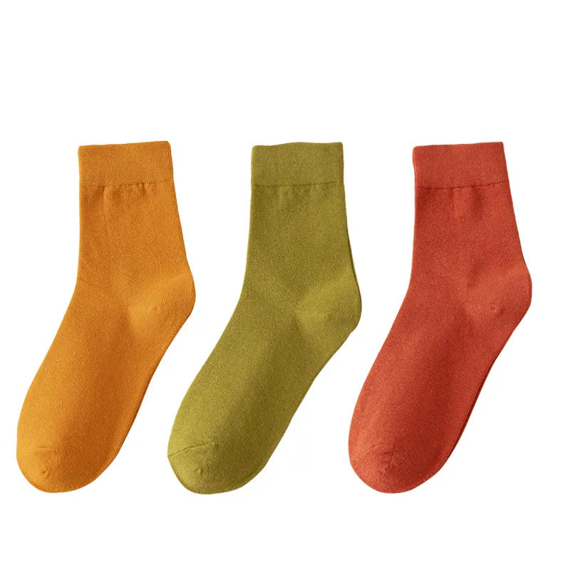 Fall Foilage 3 Pcs Solid Cotton Womens Socks | Hypoallergenic - Allergy Friendly - Naturally Free