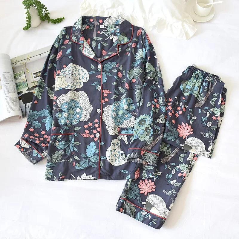 Floral Garden Long Sleeve Viscose Womens Pajama Set | Hypoallergenic - Allergy Friendly - Naturally Free