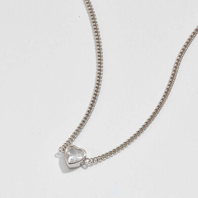 Heart Inlaid Zircon 925 Sterling Silver Necklace | Hypoallergenic - Allergy Friendly - Naturally Free