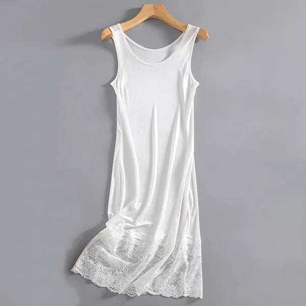 Ivory Slate Lace Slip Mulberry Silk Viscose Nightgown | Hypoallergenic - Allergy Friendly - Naturally Free