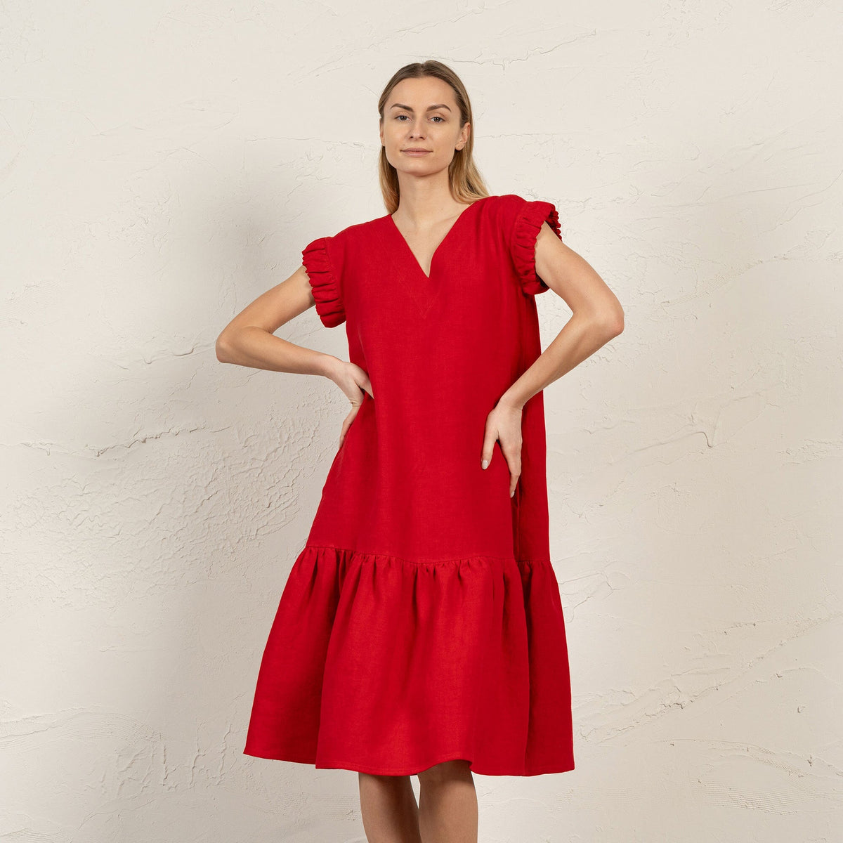 MENIQUE 100% Linen Dress with Ruffles Victoria