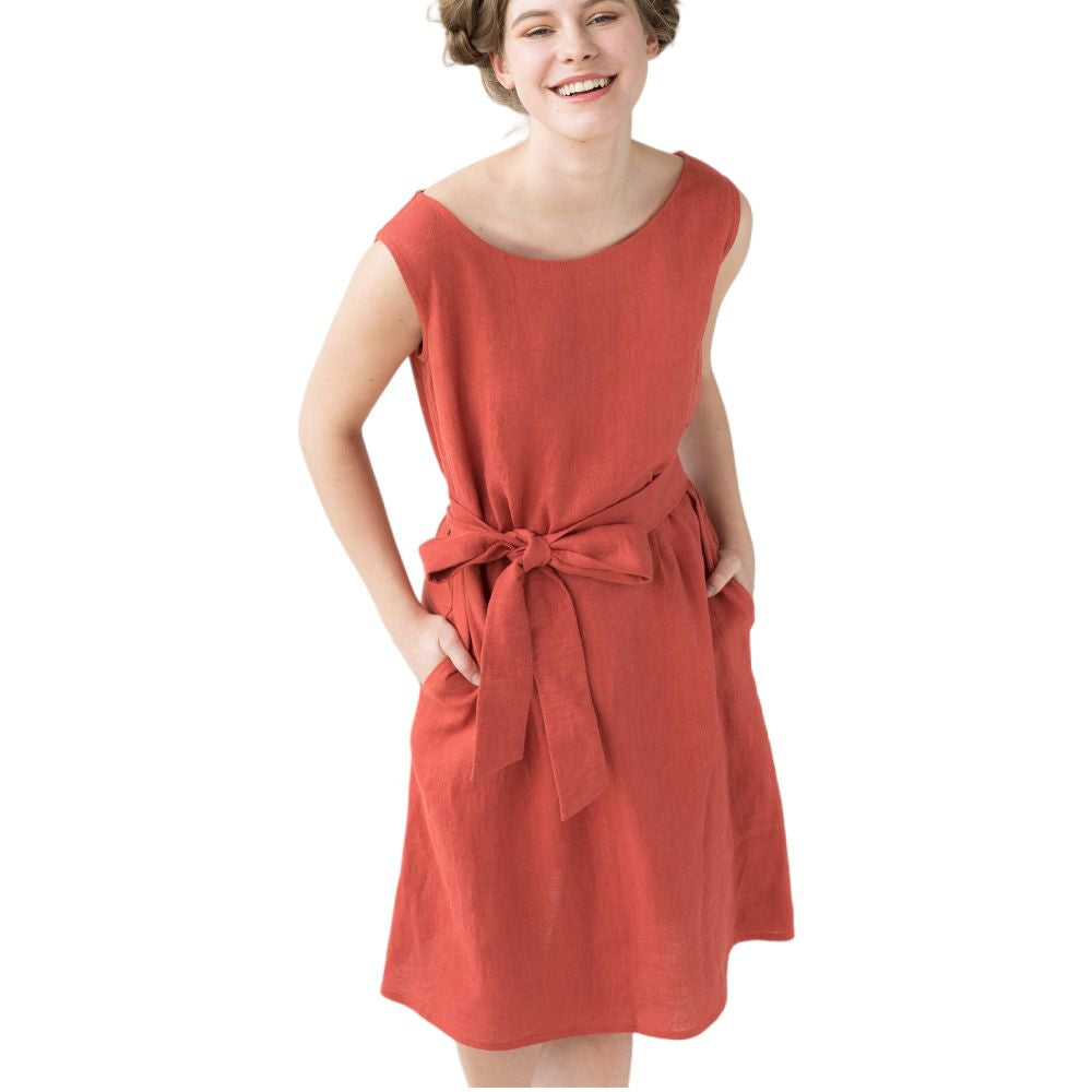 Peach Blossom Sleeveless Casual 100% Linen Dress | Hypoallergenic - Allergy Friendly - Naturally Free