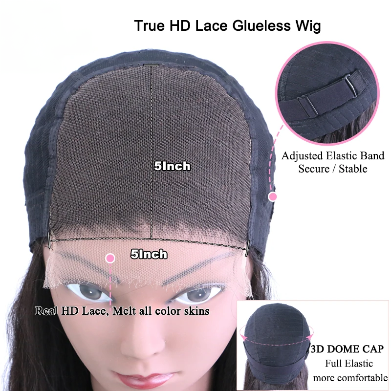 Raspberry Burmese 5x5 HD Lace Straight Wear & Go Glueless Wig | Hypoallergenic - Allergy Friendly - Naturally Free