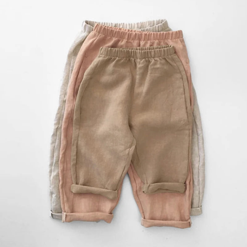 Summer Citrus Cotton Viscose Linen Kids Pants With Pockets