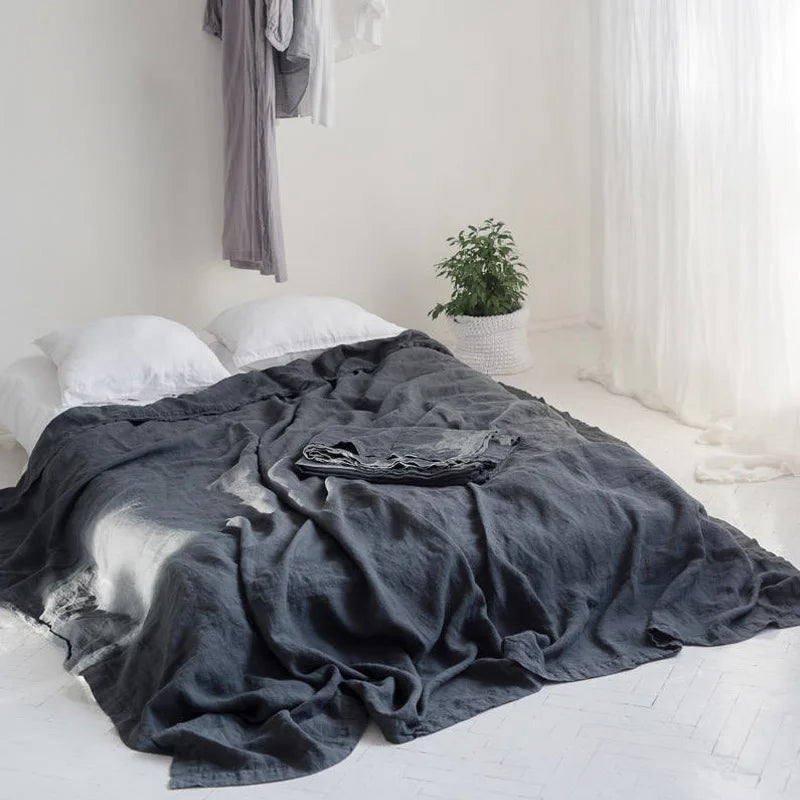 Earth Bloom 3Pcs 100% Linen Flat Bed Sheet & 2 Pillowcases Set