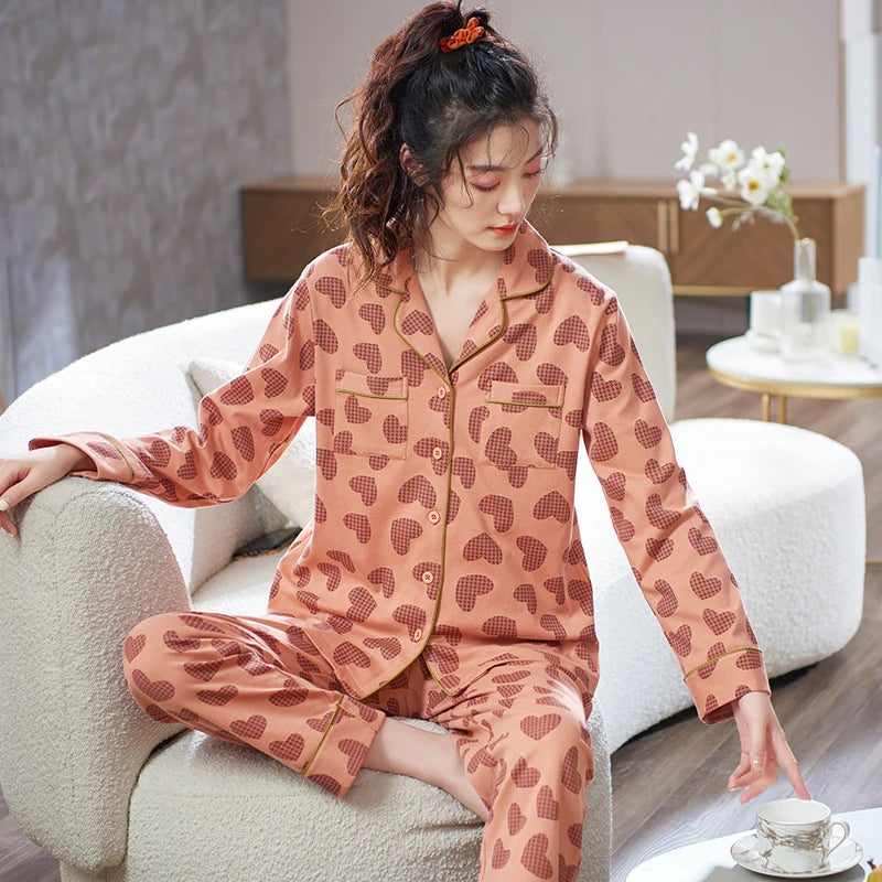 Plaid Hearts Cotton Womens Pajama Set