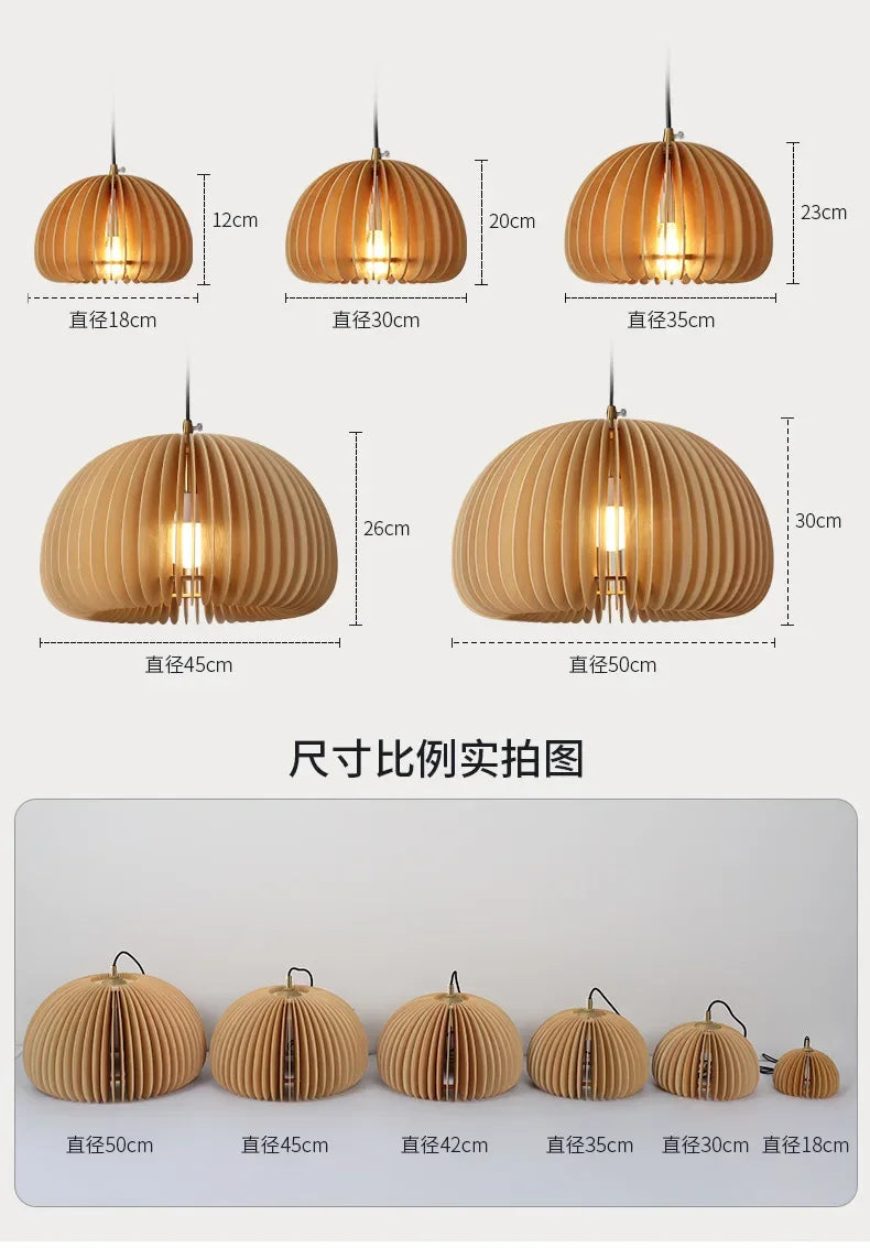 Modern Wood Pumpkin Pendant Light Hand Made Hanging Lamp Dining Bed Room Bedside Natural Home Decor Fixture E27 18 30 35 42cm