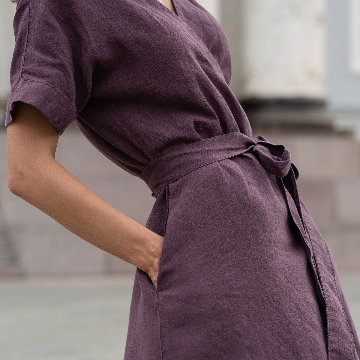 MENIQUE 100% Linen Womens Dress Eliana Shadow Purple