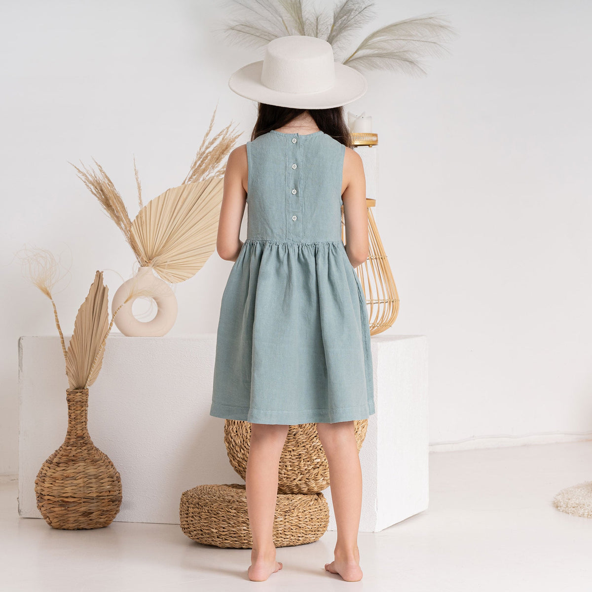 MENIQUE Girls' 100% Linen Dress Maya