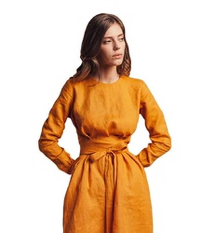 Sandy Peach Drawstring 100% Linen Dress | Hypoallergenic - Allergy Friendly - Naturally Free