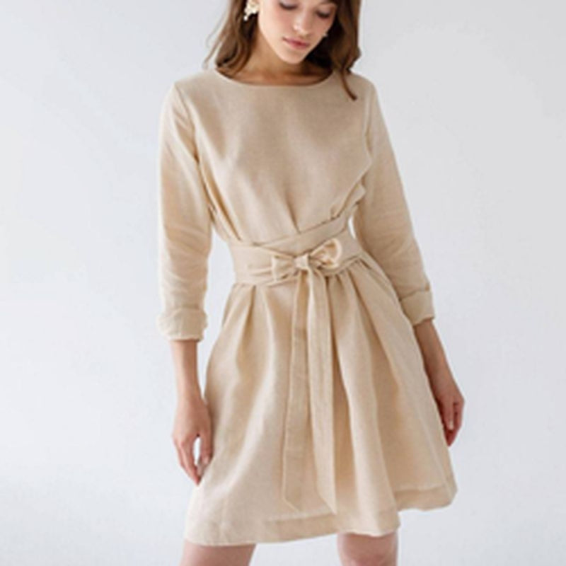 Sandy Peach Drawstring 100% Linen Dress | Hypoallergenic - Allergy Friendly - Naturally Free