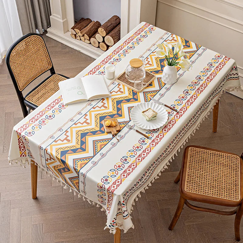 Sapphire Bohemian Aztec 100% Linen Table Cloth | Hypoallergenic - Allergy Friendly - Naturally Free