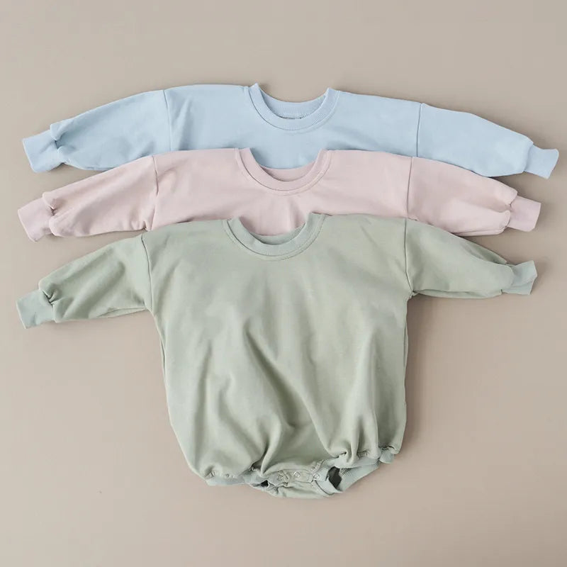 Long Sleeve Fall Infant Onesie Romper Autumn Newborn Cotton Solid Color Toddler Pullover Sweatshirt Baby Bubble Romper Clothes