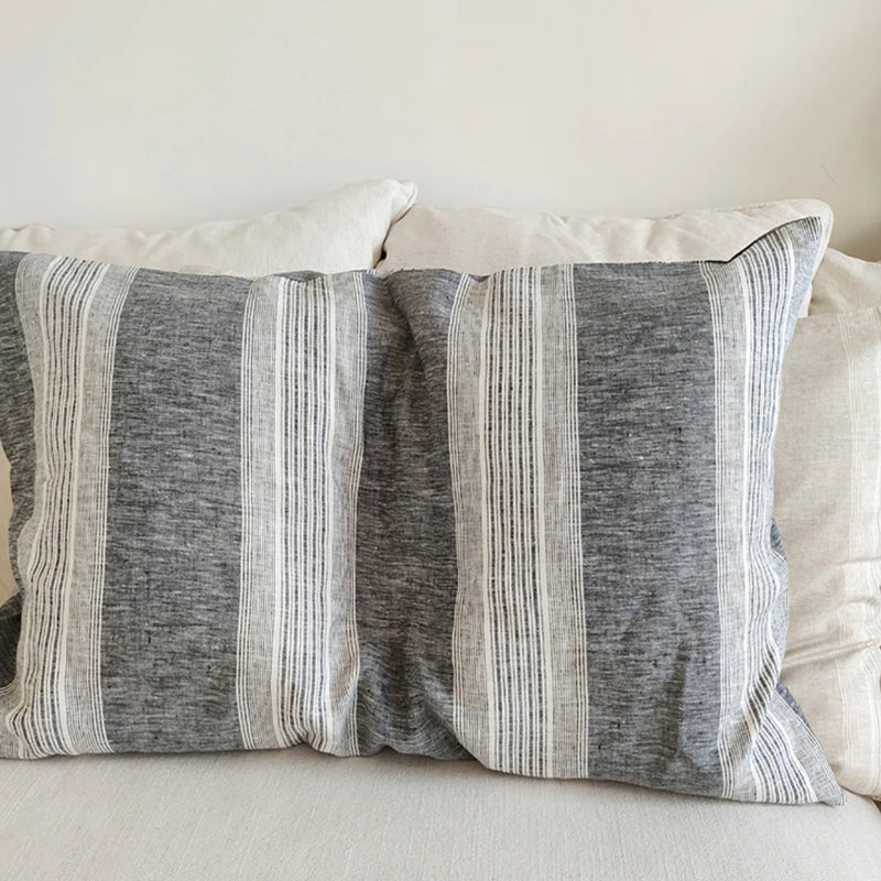 Charcoal Stones Stripes 1Pcs 100% Linen Pillowcases