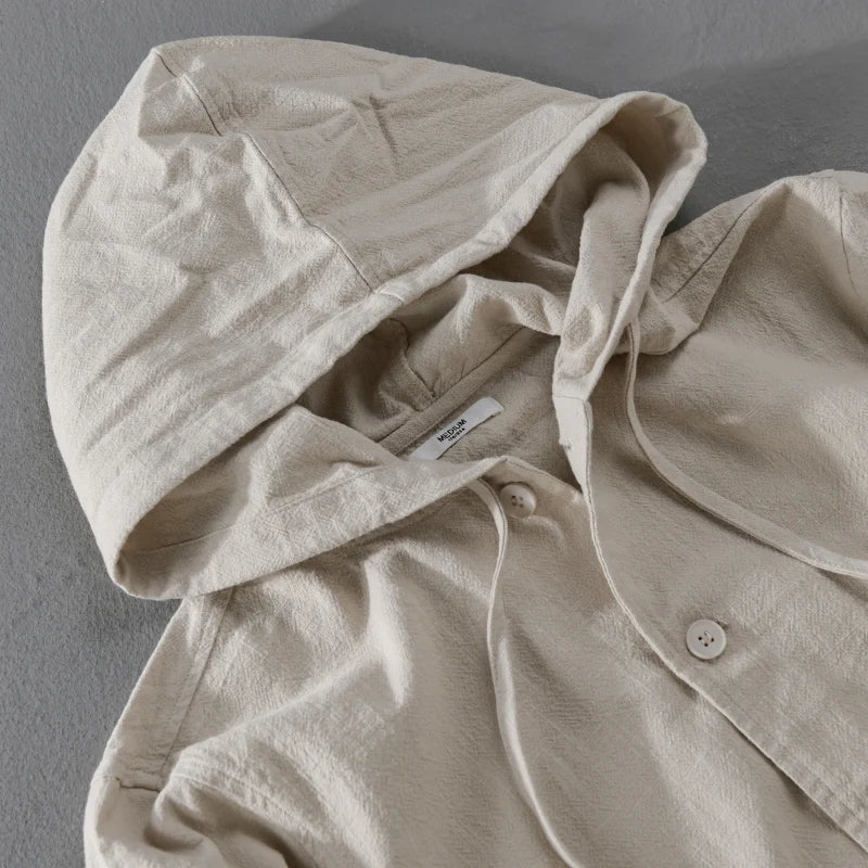 Natural Hues Hooded Linen Cotton Mens Jacket