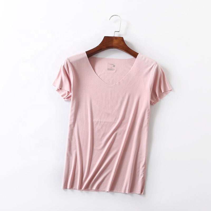 Wholesale Cotton Modal Spandex T-Shirt Women Girl Summer Sexy V Neck Custom Print Blank T Shirt | Hypoallergenic - Allergy Friendly - Naturally Free