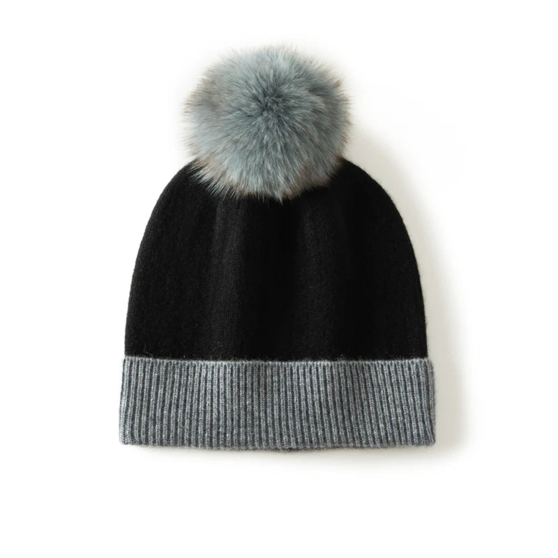 Winter Wonderland Pom Cashmere Womens Beanies Hat | Hypoallergenic - Allergy Friendly - Naturally Free