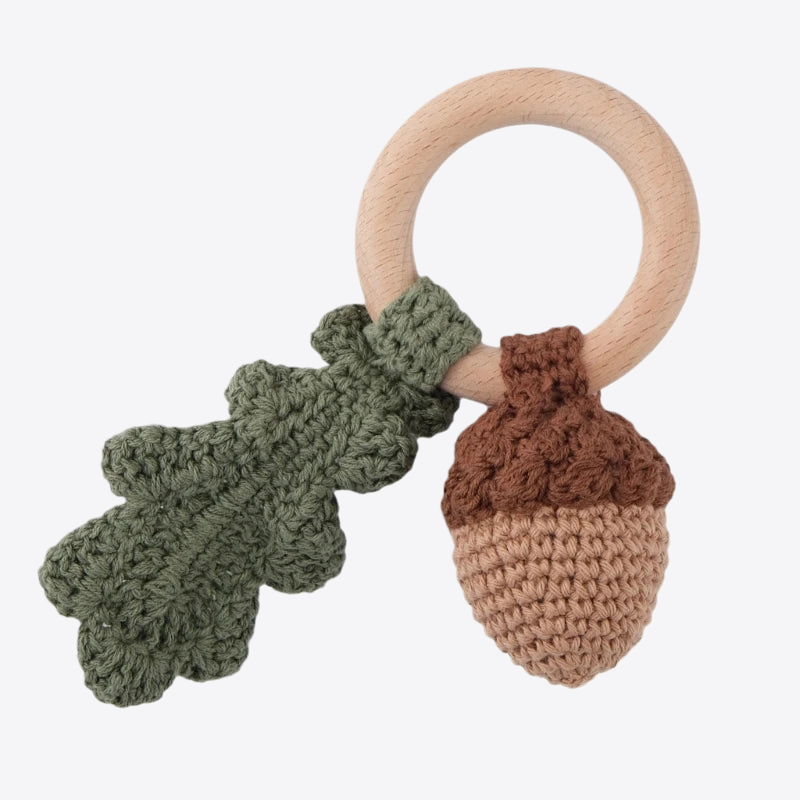 Green Forest Crocheted Wood Cotton Baby Teether