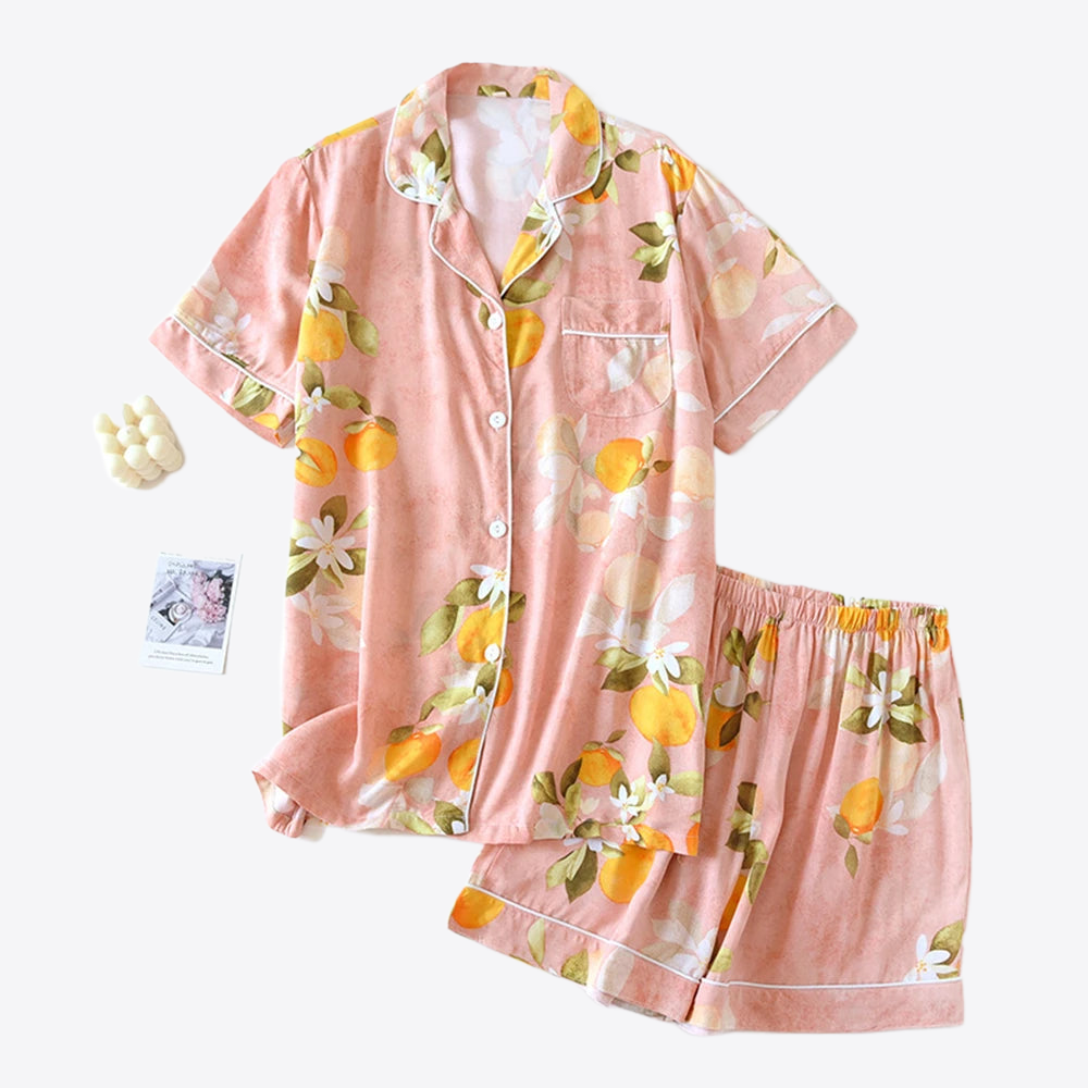 Summer Garden Viscose Womens Pajamas Shirt & Shorts Set
