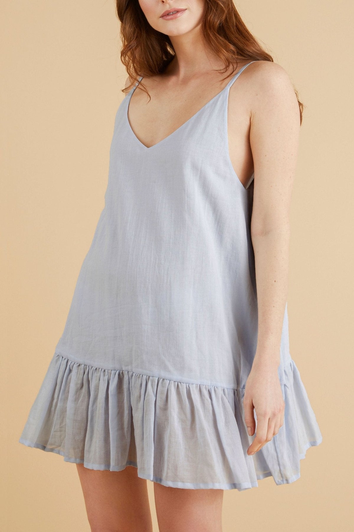 THE HAND LOOM Liv Mini Ruffle 100% Organic Cotton Womens Dress - Baby Blue