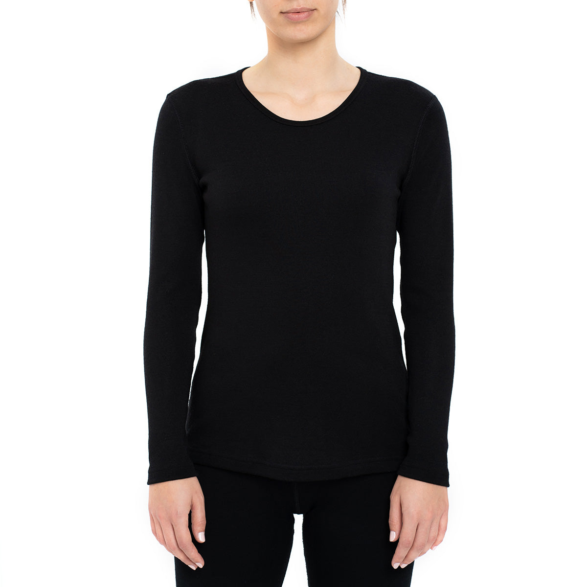 MENIQUE 100% Merino Wool Womens Long Sleeve & Bottoms 2-Piece Black