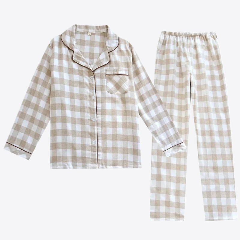 Mocha Frapp Stripes Cotton Womens Pajamas Set