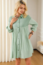 Midnight Sky Crinkle Puff Sleeve Shirt 100% Cotton Womens Dress