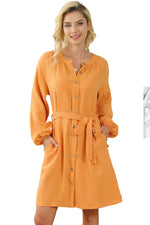 Orange Marmalade Puff Sleeve 100% Cotton Womens Dress