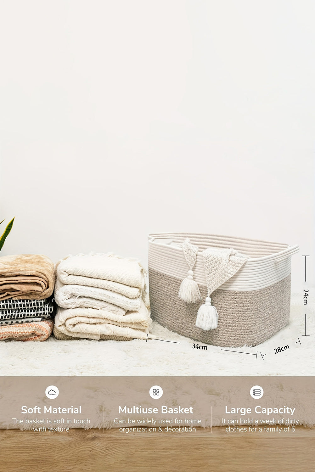 Beige Hues 100% Cotton Storage Basket