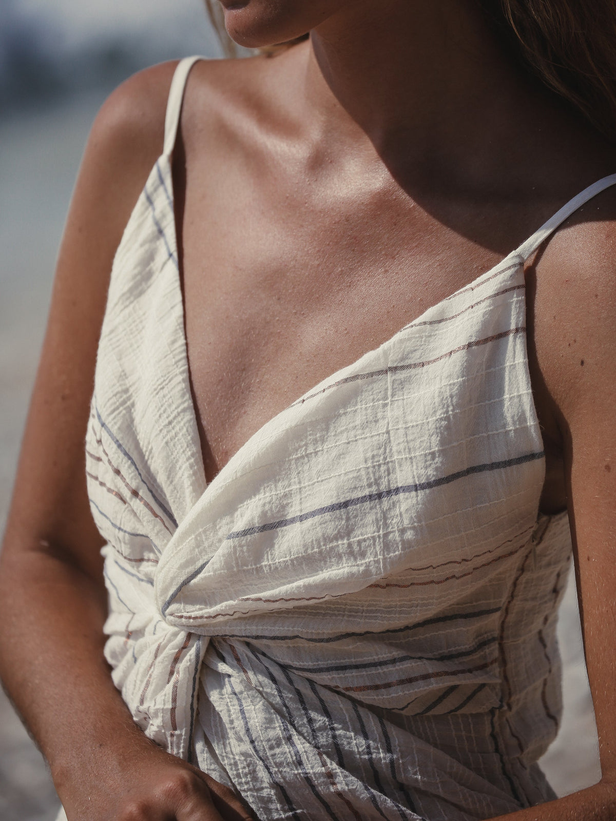 THE HAND LOOM Celia Striped 100% Organic Cotton Womens Dress - Natural