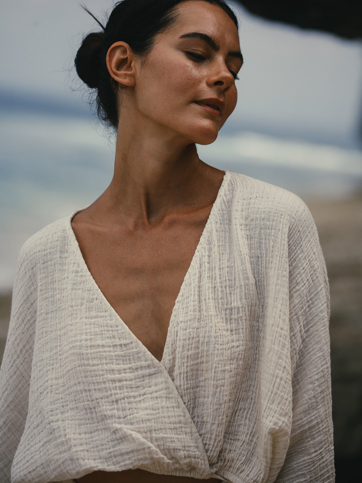 THE HAND LOOM Siena Top - Natural with Gold Stripes