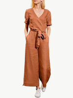 Pumpkin Spice V-Neck Cotton Womens Jumpsuit