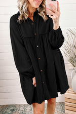 Midnight Sky Crinkle Puff Sleeve Shirt 100% Cotton Womens Dress