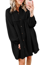 Midnight Sky Crinkle Puff Sleeve Shirt 100% Cotton Womens Dress