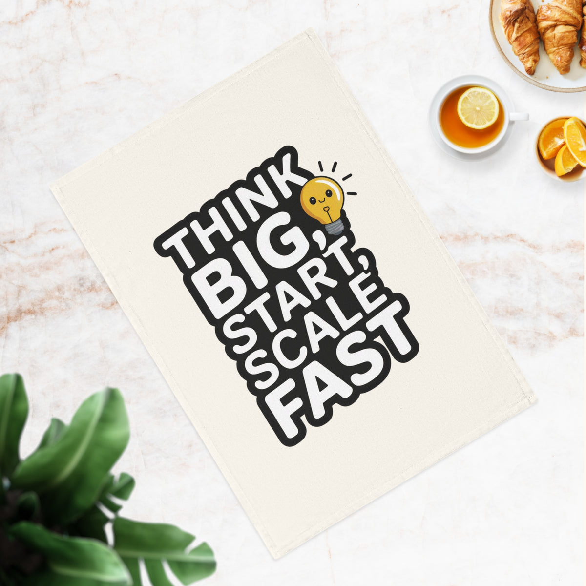 Think Big, Start, Scale Fast Lightbulb Quote 100% Organic Cotton Tea Towel