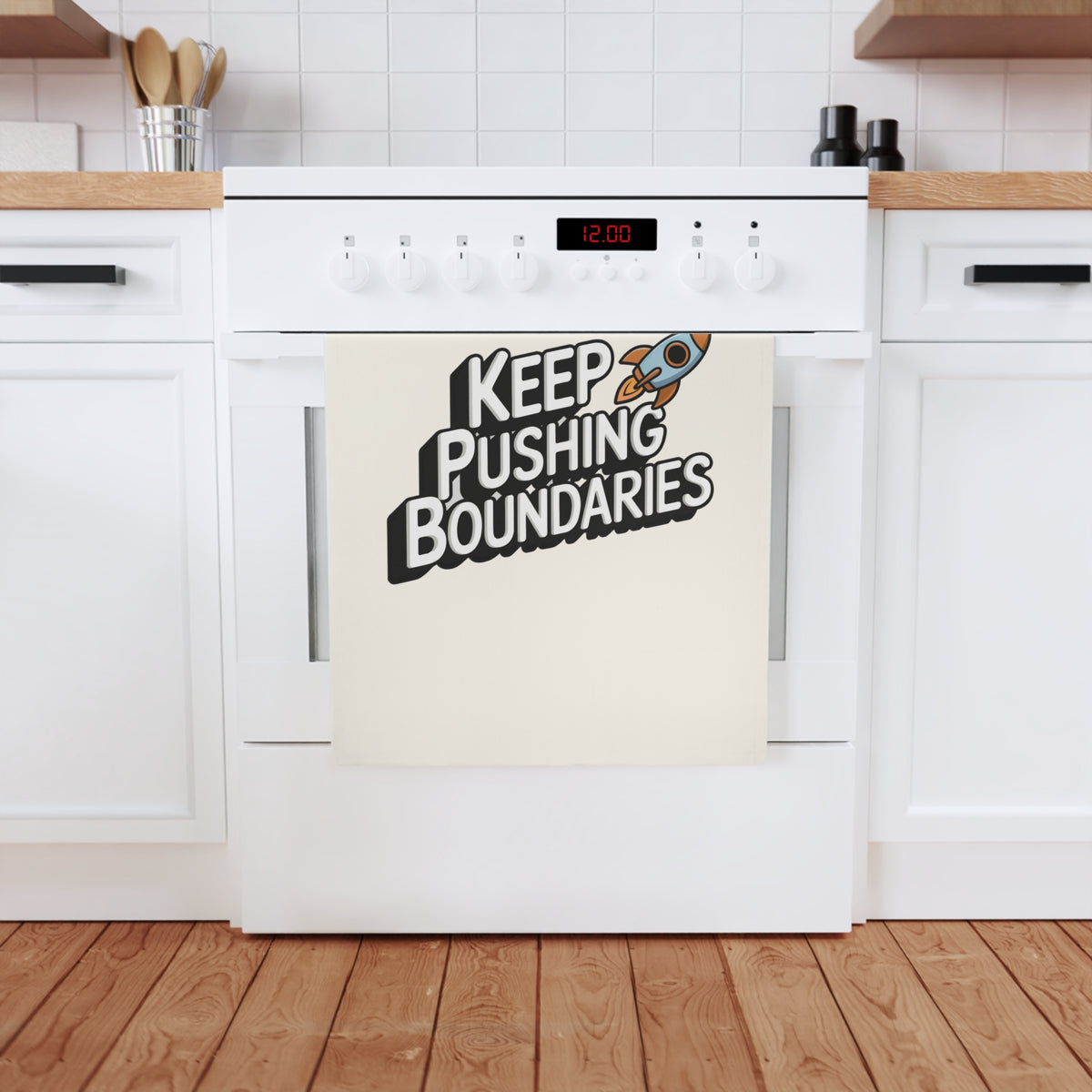 Keep Pushing Boundaries Spaceship Quote 100% Organic Cotton Tea Towel