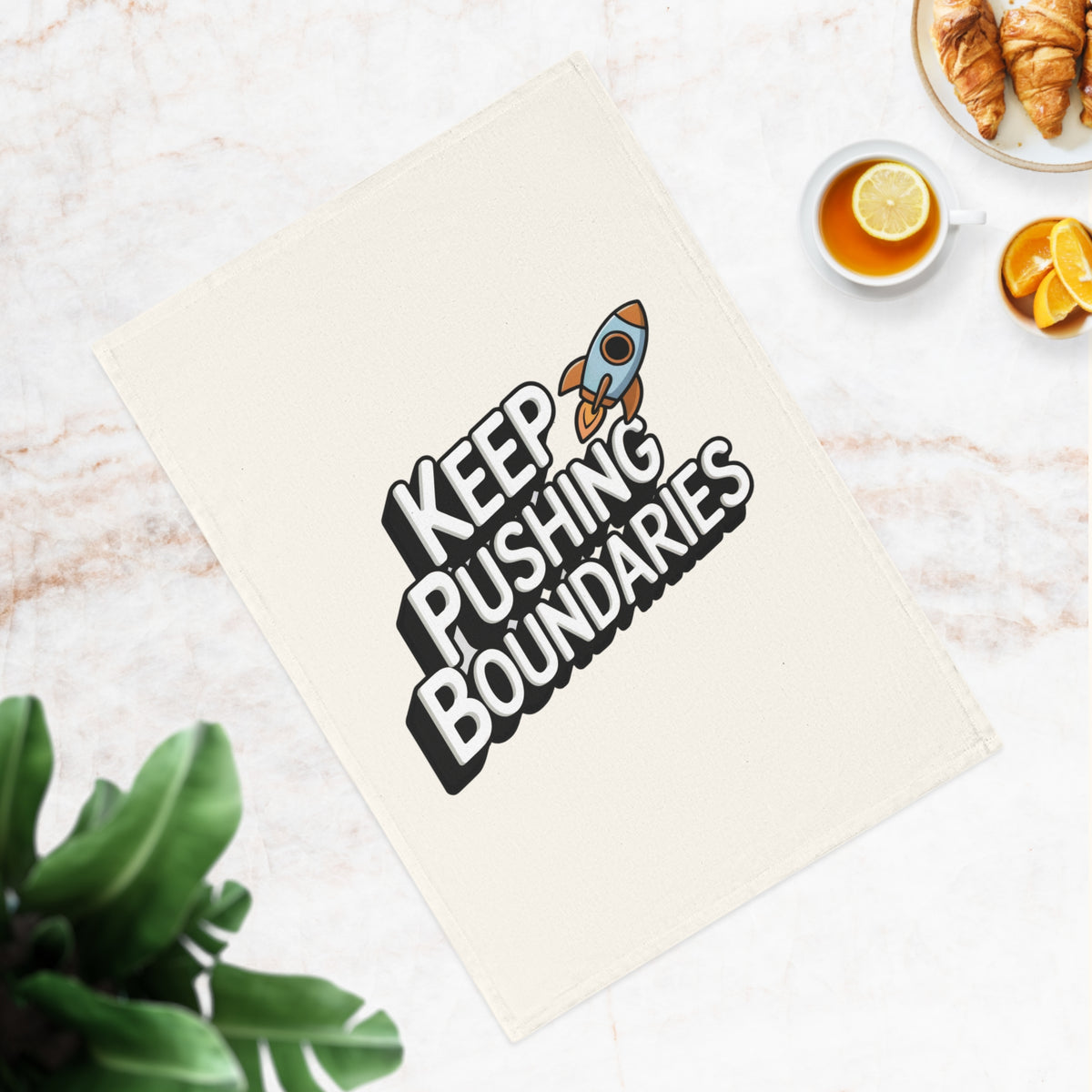 Keep Pushing Boundaries Spaceship Quote 100% Organic Cotton Tea Towel