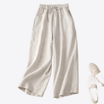 Olive Grove Calf-Length Wide Leg Cotton Linen Womens Pants