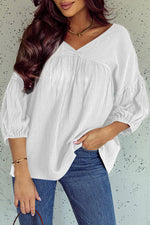 White Yarrow V-Neck 100% Cotton Womens Blouse