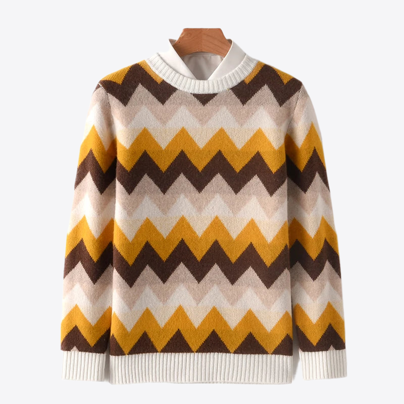 Abstract Zig Zag 100% Merino Wool Mens Sweater