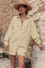 Toffee Gardenia Half Button Viscose Linen Womens Romper