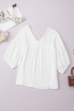 White Yarrow V-Neck 100% Cotton Womens Blouse