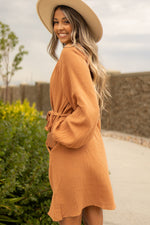 Orange Marmalade Puff Sleeve 100% Cotton Womens Dress